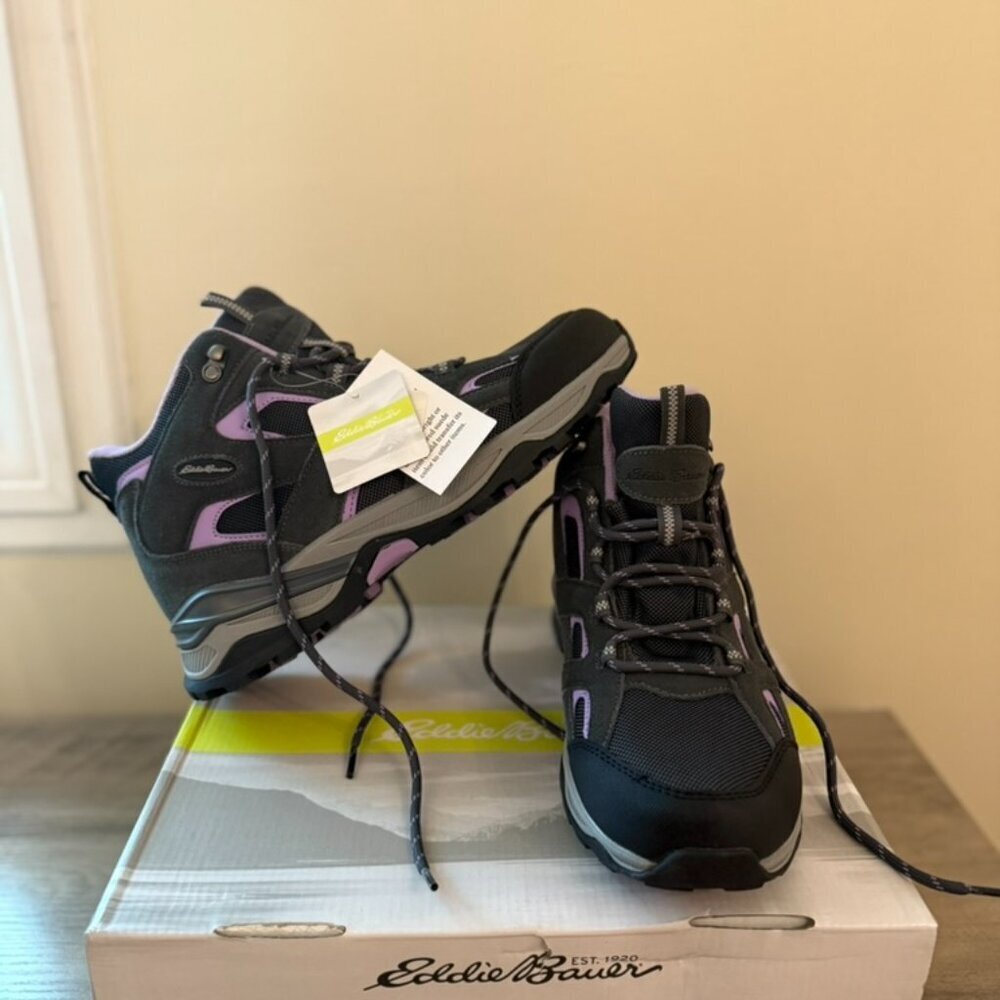 Eddie Bauer San Juan Mens Size 9.5 Suede and Mesh Hiking Boot Black And Purple - Picture 4 of 10